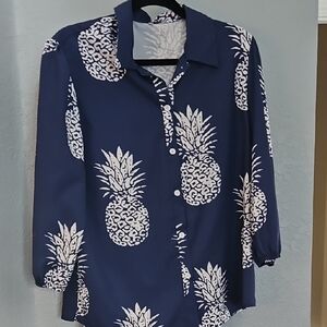 Navy Pineapple Print Women's Top Small